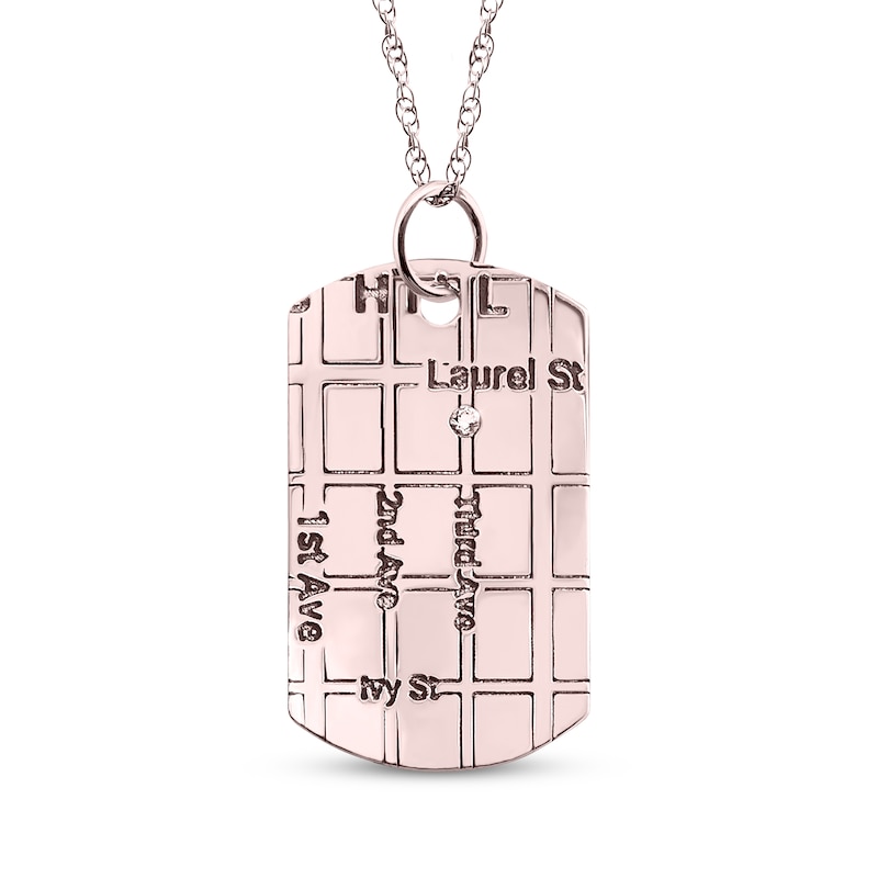 Main Image 1 of Diamond Accent Map Dog Tag Necklace 10K Rose Gold 18&quot;