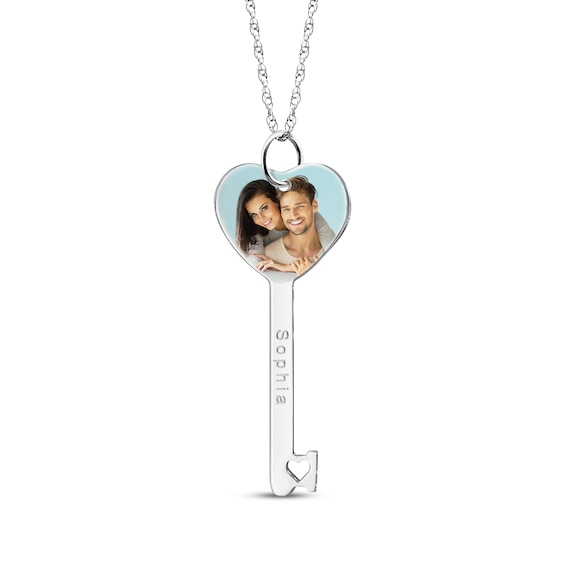 Engravable Heart-Shaped Key Photo Necklace Sterling Silver 18"
