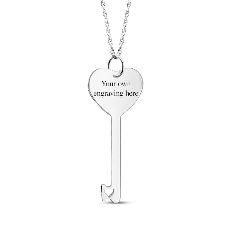 Engravable Heart-Shaped Key Photo Necklace Sterling Silver 18"