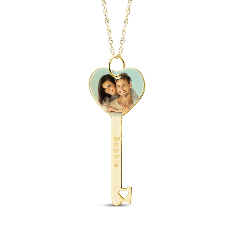 Main Image 1 of Engravable Heart-Shaped Key Photo Necklace 10K Yellow Gold 18&quot;