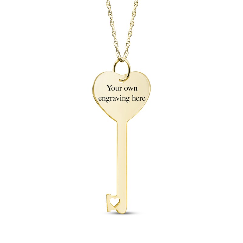 Engravable Heart-Shaped Key Photo Necklace 10K Yellow Gold 18"