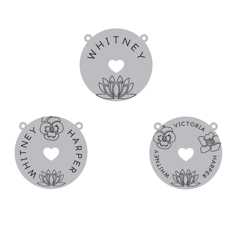 Main Image 5 of Family Birth Flower & Name Heart Cutout Disc Necklace 14K Rose Gold 18&quot;