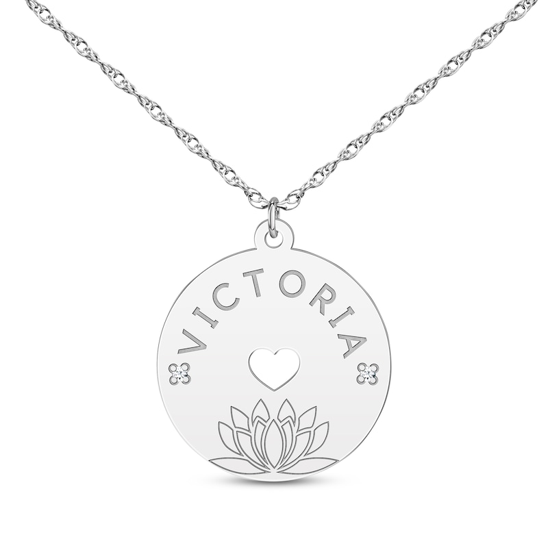 Main Image 1 of Diamond Accent Birth Month Flower & Name Circle Necklace 14K White Gold 18&quot;