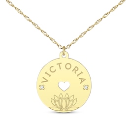 Diamond Accent Birth Month Flower & Name Circle Necklace 14K Yellow Gold 18"