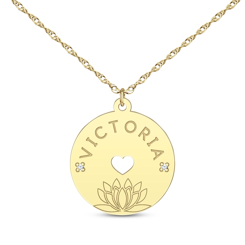 Main Image 1 of Diamond Accent Birth Month Flower & Name Circle Necklace 14K Yellow Gold 18"