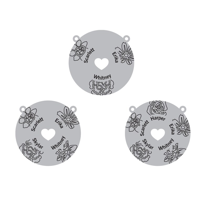 Main Image 5 of Birth Flower & Family Name Heart Cutout Disc Necklace 14K White Gold 18"