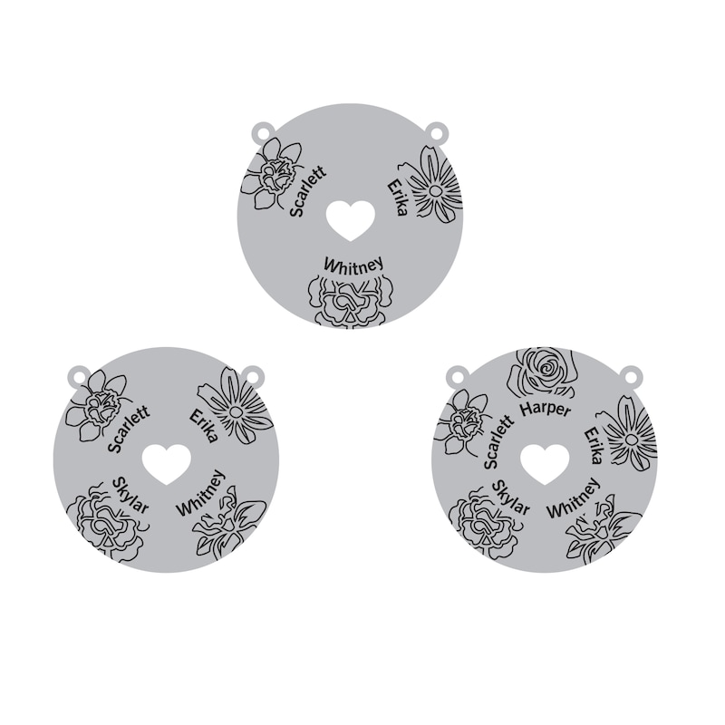 Main Image 5 of Birth Flower & Family Name Heart Cutout Disc Necklace Sterling Silver 18&quot;