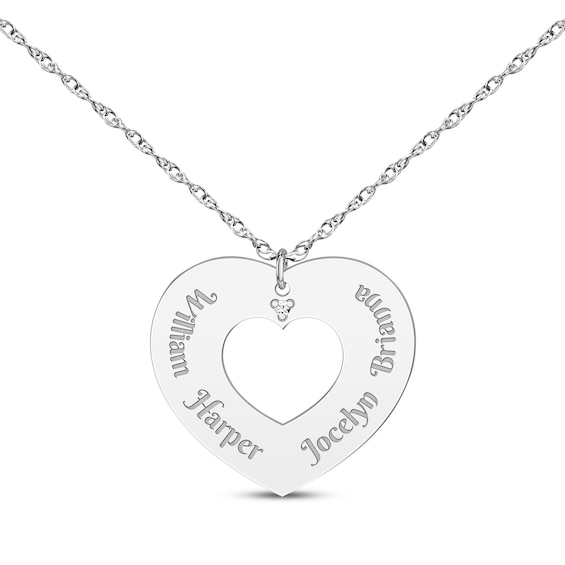 Diamond Accent Names Heart Cutout Necklace 10K White Gold 18"