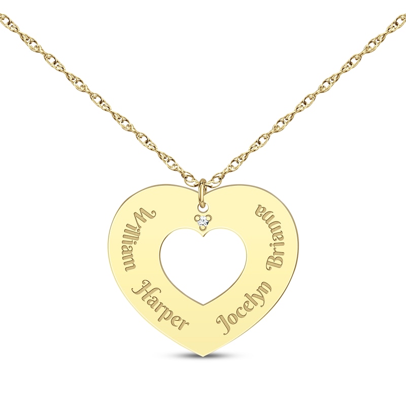 Diamond Accent Names Heart Cutout Necklace 10K Yellow Gold 18"