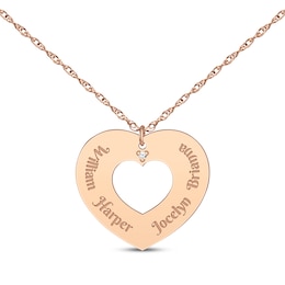 Diamond Accent Names Heart Cutout Necklace 14K Rose Gold 18"