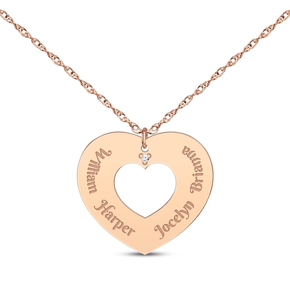 Diamond Accent Names Heart Cutout Necklace 14K Rose Gold 18"