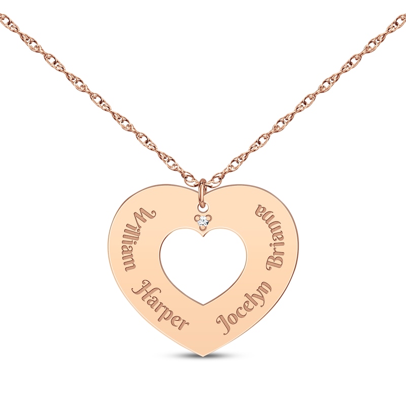 Main Image 1 of Diamond Accent Names Heart Cutout Necklace 14K Rose Gold 18&quot;