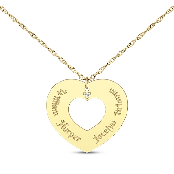 Diamond Accent Names Heart Cutout Necklace 14K Yellow Gold 18"