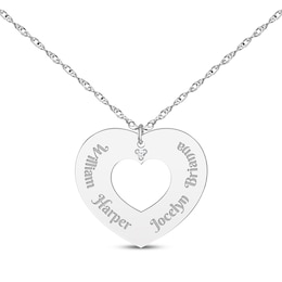 Diamond Accent Names Heart Cutout Necklace Sterling Silver 18"