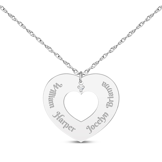 Diamond Accent Names Heart Cutout Necklace Sterling Silver 18"
