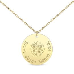 Family Birth Flower & Name Disc Necklace 10K Yellow Gold 18"