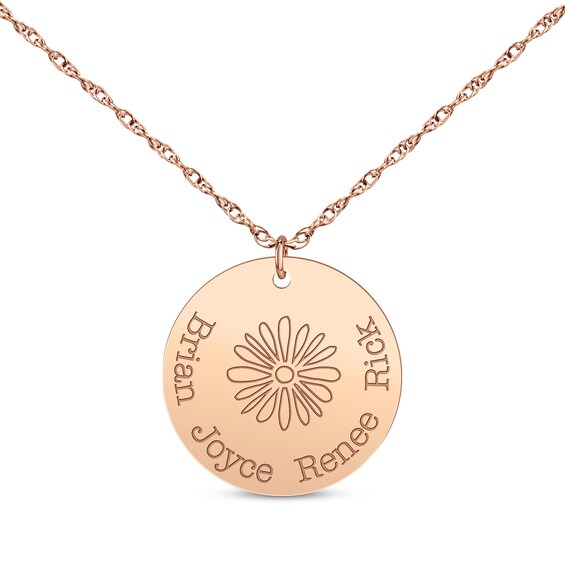 Family Birth Flower & Name Disc Necklace 14K Rose Gold 18"