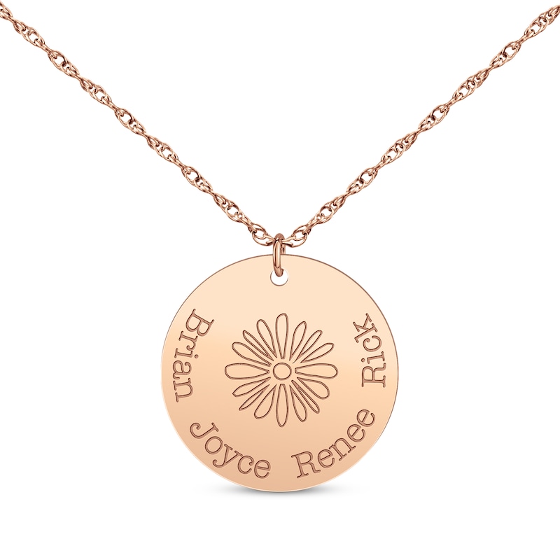 Main Image 1 of Family Birth Flower & Name Disc Necklace 14K Rose Gold 18&quot;