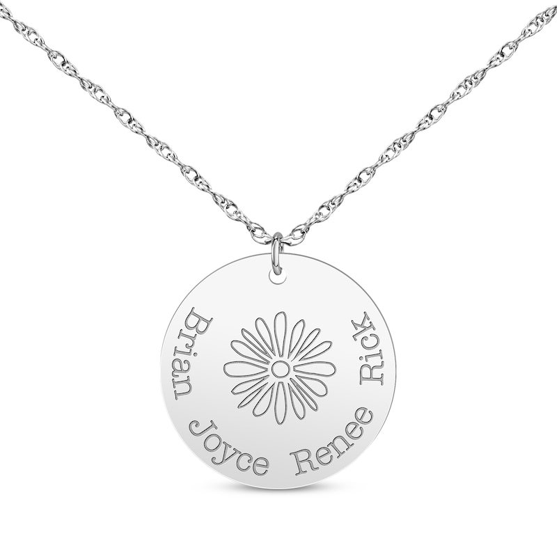 Main Image 1 of Family Birth Flower & Name Disc Necklace 14K White Gold 18"