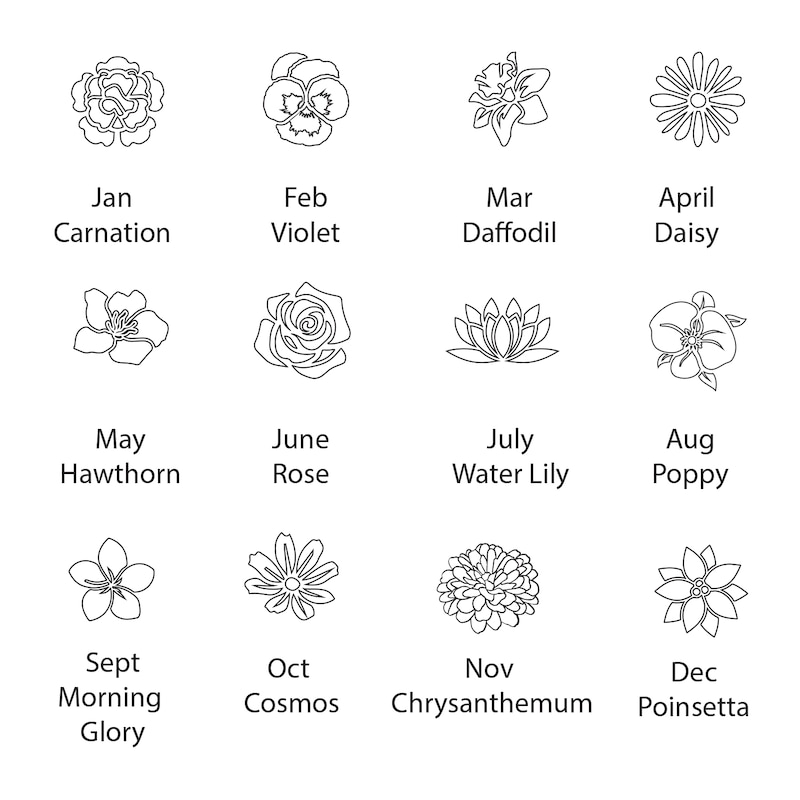 Main Image 5 of Family Birth Flower & Name Disc Necklace 14K White Gold 18"