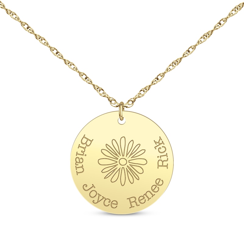 Main Image 1 of Family Birth Flower & Name Disc Necklace 14K Yellow Gold 18&quot;