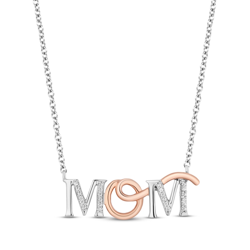 Hallmark Diamonds “MOM” Necklace 1/20 ct tw Sterling Silver & 10K Rose Gold 18”