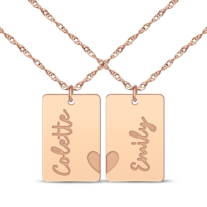 Main Image 1 of Friends Heart Name Tag Necklace Set 14K Rose Gold 18&quot;