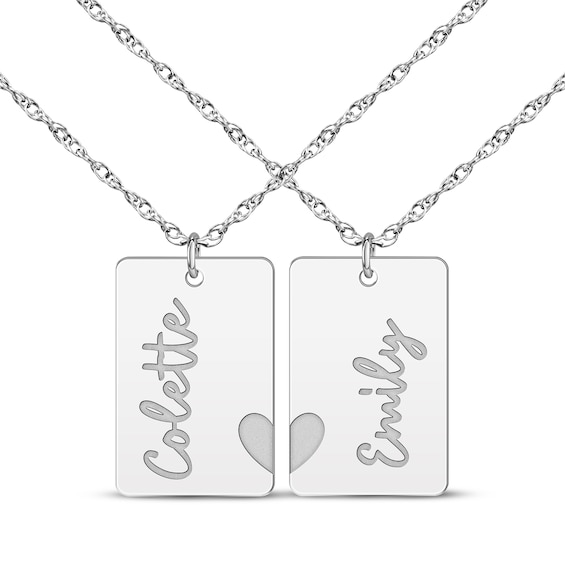 Friends Heart Name Tag Necklace Set 14K White Gold 18"