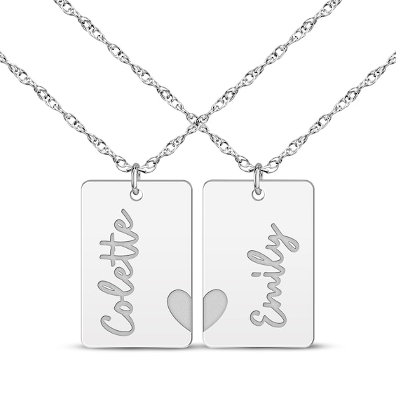 Friends Heart Name Tag Necklace Set Sterling Silver 18"
