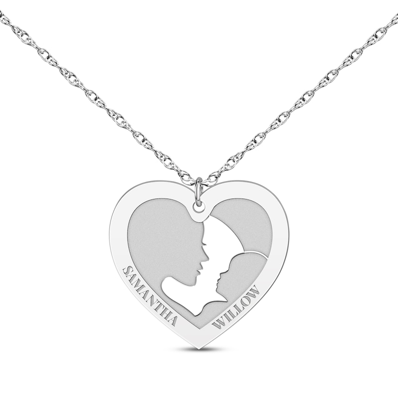 Main Image 1 of Mom & Baby Silhouette Heart Name Necklace 10K White Gold 18&quot;