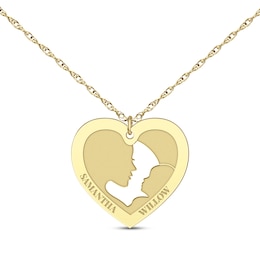 Mom & Baby Silhouette Heart Name Necklace 10K Yellow Gold 18"