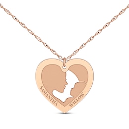 Mom & Baby Silhouette Heart Name Necklace 14K Rose Gold 18"