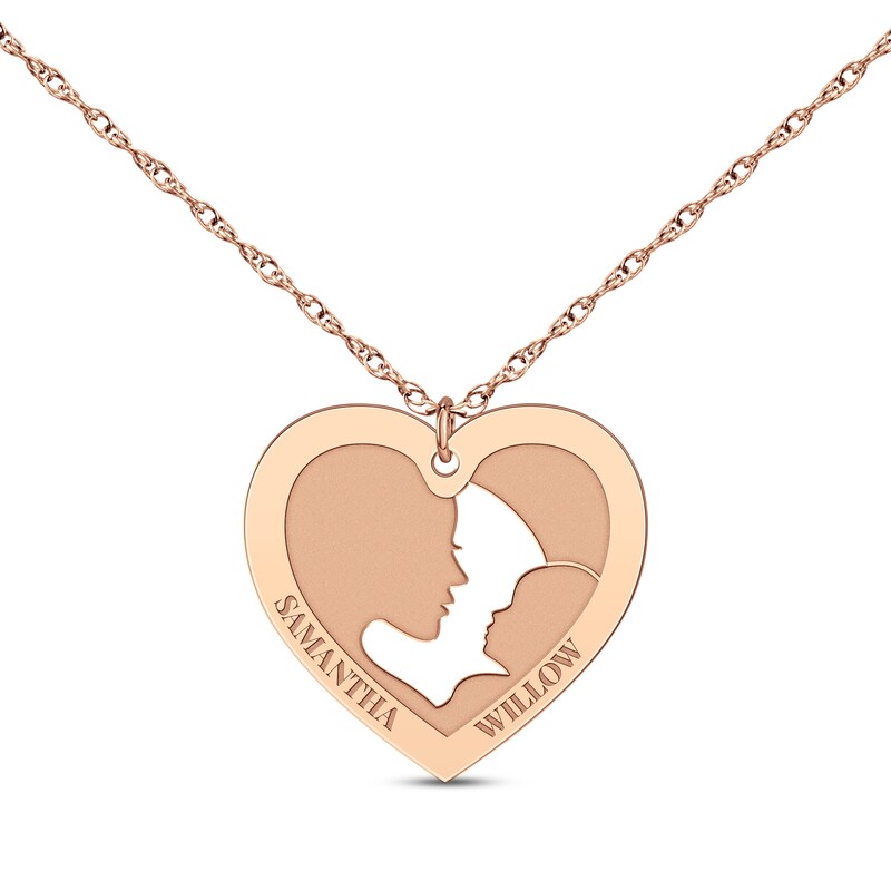 Main Image 1 of Mom & Baby Silhouette Heart Name Necklace 14K Rose Gold 18&quot;