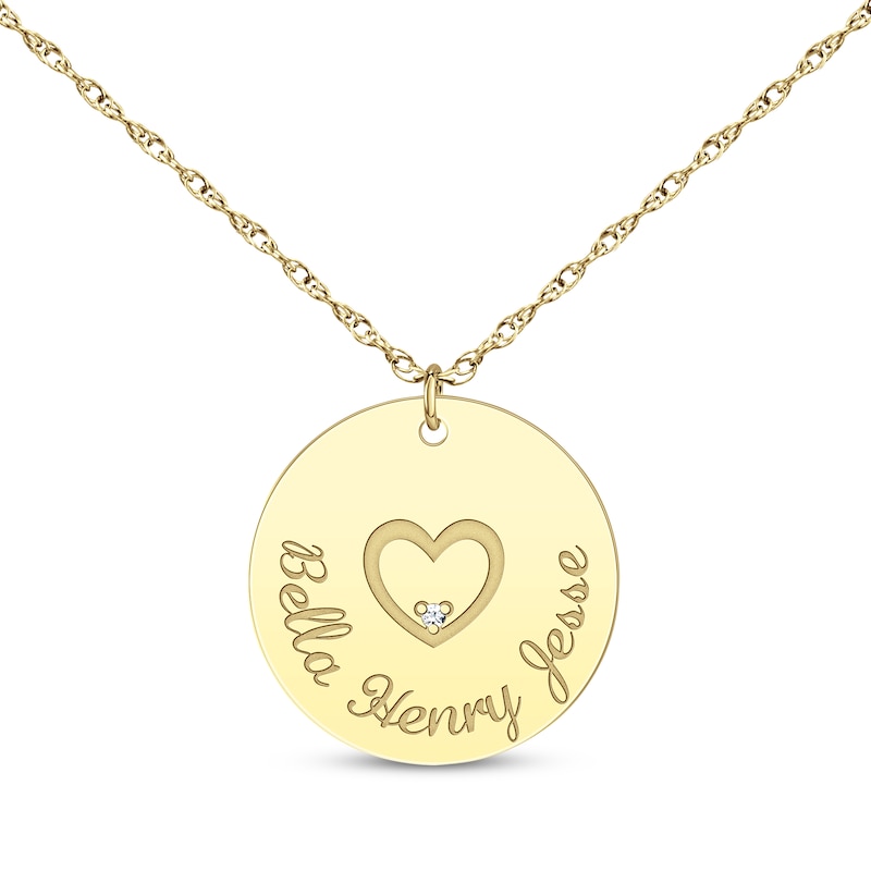 Main Image 1 of Diamond Accent Family Name Disc Necklace with Heart 10K Yellow Gold 18&quot;