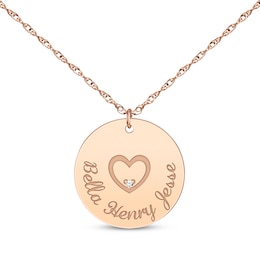 Diamond Accent Family Name Disc Necklace with Heart 14K Rose Gold 18"