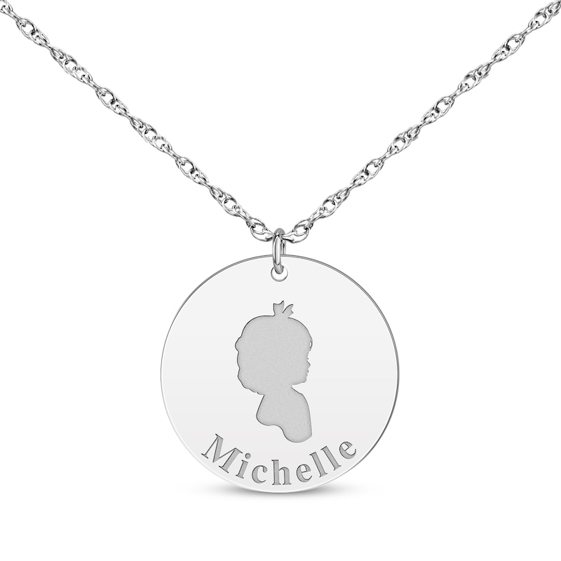 Main Image 1 of Girl Silhouette Name Disc Necklace 10K White Gold 18&quot;