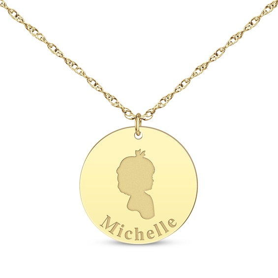 Girl Silhouette Name Disc Necklace 10K Yellow Gold 18"