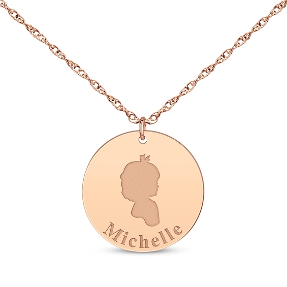 Girl Silhouette Name Disc Necklace 14K Rose Gold 18"