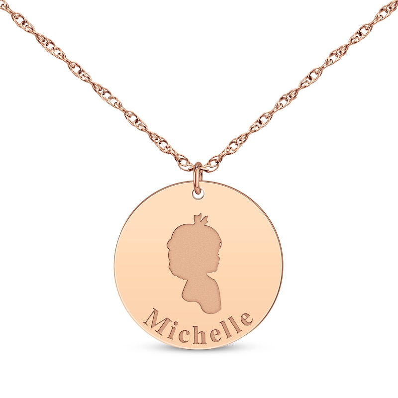 Main Image 1 of Girl Silhouette Name Disc Necklace 14K Rose Gold 18"