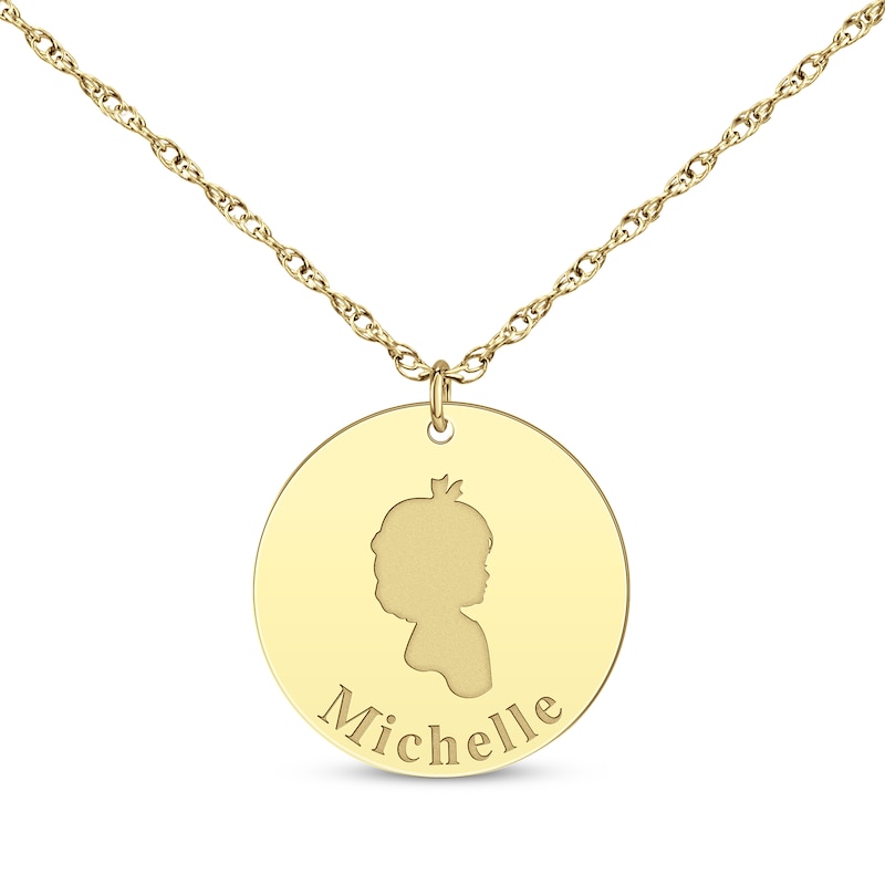 Main Image 1 of Girl Silhouette Name Disc Necklace 14K Yellow Gold 18&quot;