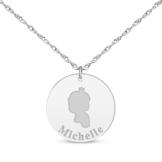Girl Silhouette Name Disc Necklace Sterling Silver 18"