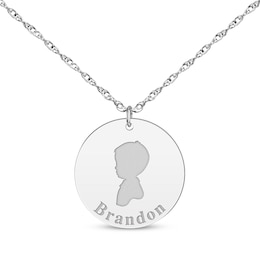 Boy Silhouette Name Disc Necklace 10K White Gold 18"