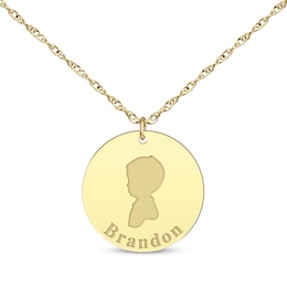 Boy Silhouette Name Disc Necklace 10K Yellow Gold 18"