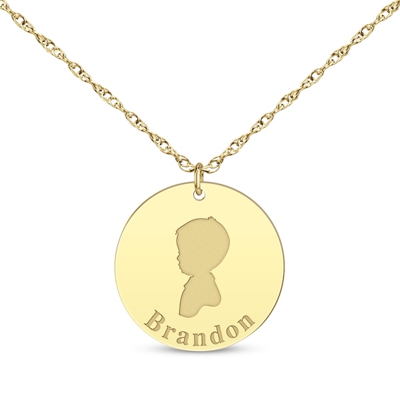 Boy Silhouette Name Disc Necklace 10K Yellow Gold 18"