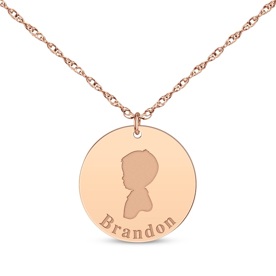 Boy Silhouette Name Disc Necklace 14K Rose Gold 18"