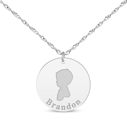 Boy Silhouette Name Disc Necklace 14K White Gold 18"