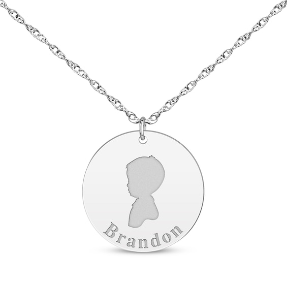Boy Silhouette Name Disc Necklace 14K White Gold 18"