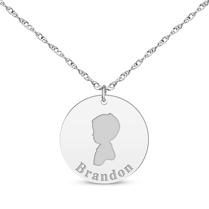 Main Image 1 of Boy Silhouette Name Disc Necklace 14K White Gold 18&quot;