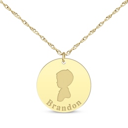 Boy Silhouette Name Disc Necklace 14K Yellow Gold 18"