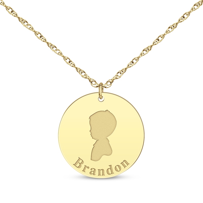 Main Image 1 of Boy Silhouette Name Disc Necklace 14K Yellow Gold 18&quot;